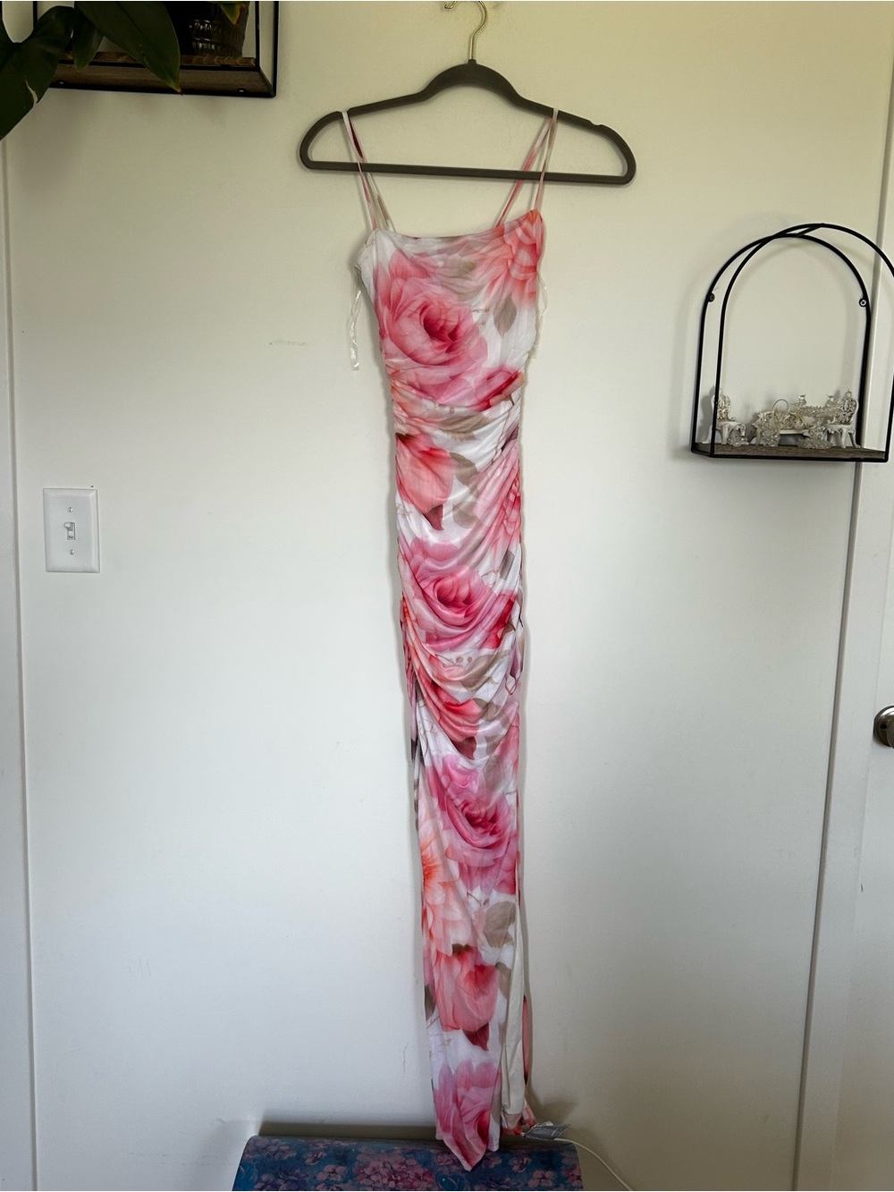 Windsor White Maxi Dress with Pink Rose Print